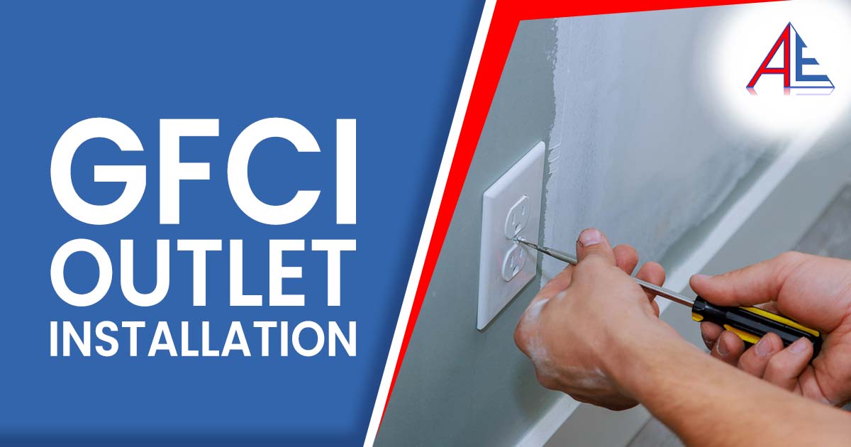 Image of a house under reconstruction with an electrician replacing wiring, featuring Anderson Lighting & Electric and highlighting professional GFCI outlet installation services.