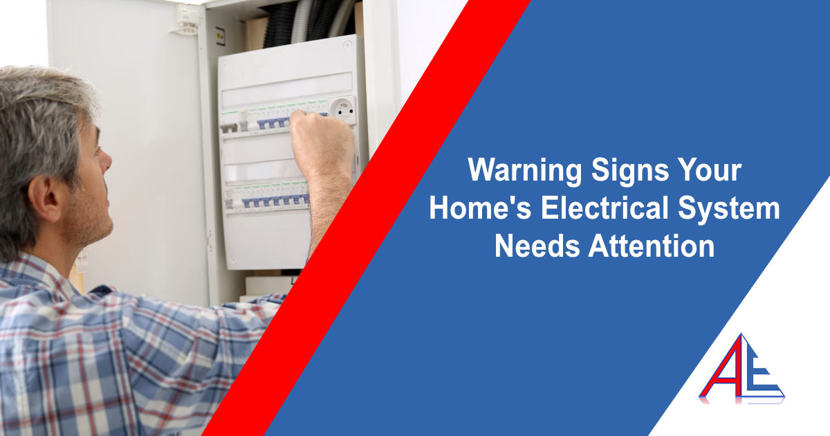 Top Warning Signs Your Home’s Electrical System Needs Attentio Man repairing a fuse box, featuring Anderson Lighting & Electric, illustrating the article on top warning signs your home’s electrical system needs attention before it becomes an emergency.
