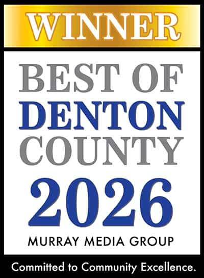 Best of Denton County 2026 award graphic with gold banner and Murray Media Group branding