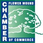 Flower Mound Chamber of Commerce logo with tree graphic in blue and green circle