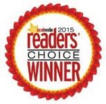 2015 Readers' Choice Winner award badge, red and white starburst seal